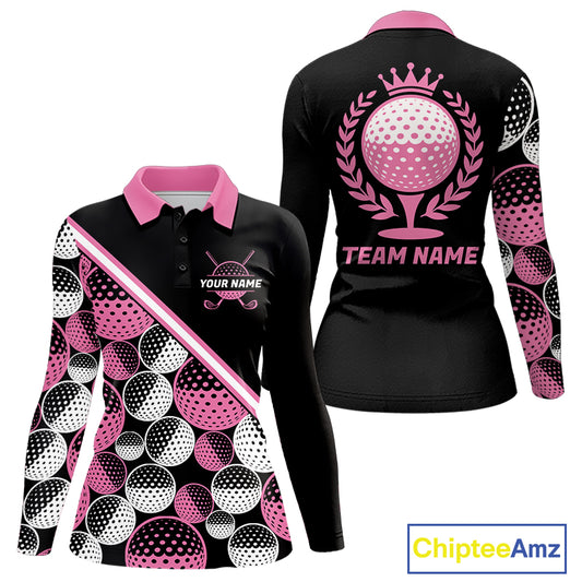 Golf Balls Pink Pattern Womens Golf Polo Shirts Custom Golf Apparel For Familly Team Shirt NHT706