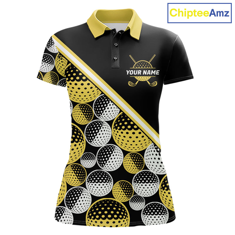 Golf Balls Yellow Pattern Womens Golf Polo Shirts Custom Golf Apparel For Familly Team Shirt NHT708