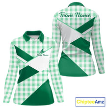 Load image into Gallery viewer, Custom Women’s Green Gingham Plaid Golf Polo Shirts– Personalized Ladies Golf Apparel NHT716