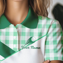 Load image into Gallery viewer, Custom Women’s Green Gingham Plaid Golf Polo Shirts– Personalized Ladies Golf Apparel NHT716