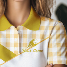 Load image into Gallery viewer, Custom Women’s Yellow Gingham Plaid Golf Polo Shirts– Personalized Ladies Golf Apparel NHT717