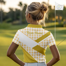 Load image into Gallery viewer, Custom Women’s Yellow Gingham Plaid Golf Polo Shirts– Personalized Ladies Golf Apparel NHT717