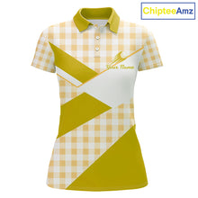Load image into Gallery viewer, Custom Women’s Yellow Gingham Plaid Golf Polo Shirts– Personalized Ladies Golf Apparel NHT717