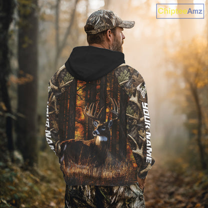 Whitetail Deer Hunting Custom Name All Over Print Shirts Big Buck Forest Camo Hunter Outdoor Gift NHT1365