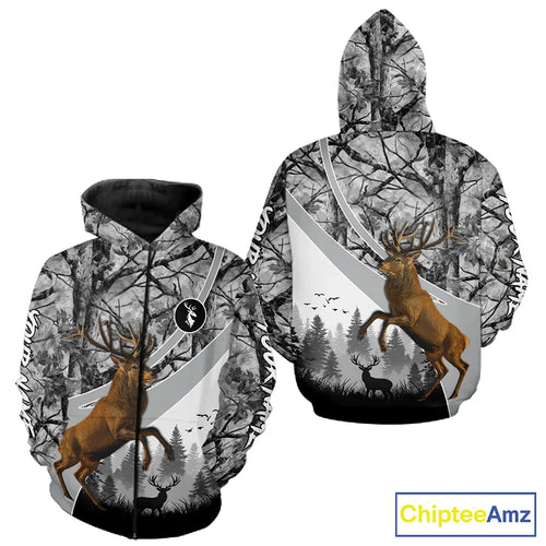 Red Deer Hunting Camo Gray Custom Name 3D All Over Print Shirt, Deer Hunting Shirt NHT211