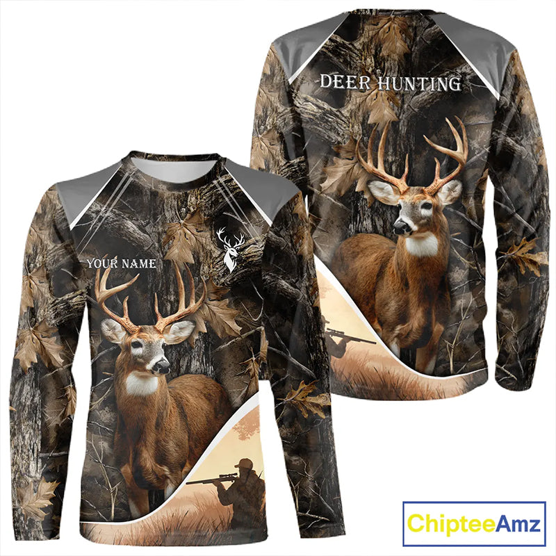 Deer Hunting Shirt 3D Brown Forest Camo Custom Name All Over Print Hunting Clothes NHT218