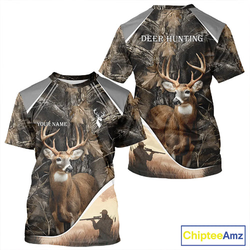 Deer Hunting Shirt 3D Brown Forest Camo Custom Name All Over Print Hunting Clothes NHT218