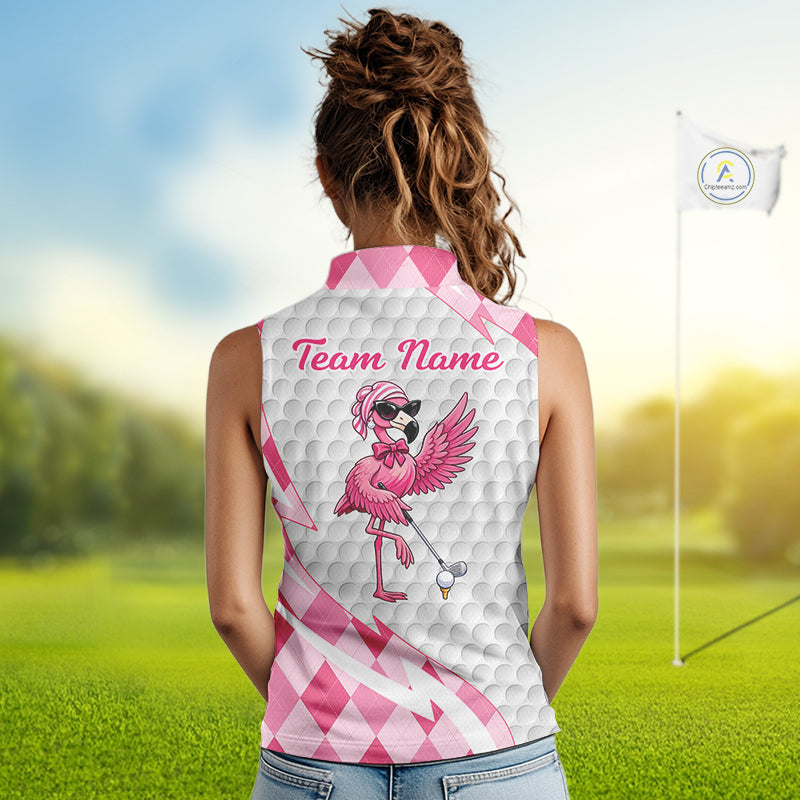 Pink Argyle Plaid Pattern Funny Flamingo Golf Wine Sleeveless Womens  Golf Polos Shirt Custom Funny Golf Shirt For Ladies NHT738
