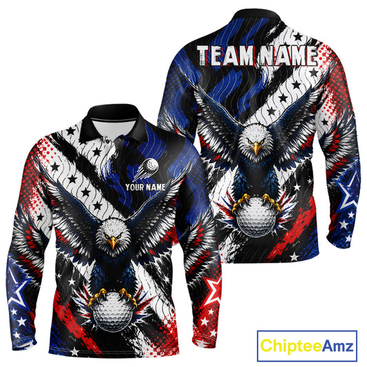American Flag Eagle Mens Golf Polo Shirts Custom Patriotic Eagle Golf Jersey NHT903