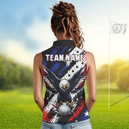 American Flag Eagle Womens Sleeveless Golf Polo Shirts Custom Patriotic Eagle Golf Jersey NHT903