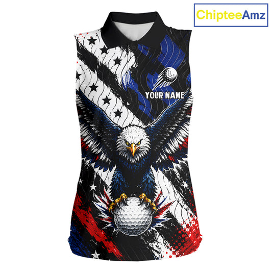 American Flag Eagle Womens Sleeveless Golf Polo Shirts Custom Patriotic Eagle Golf Jersey NHT903