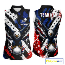 Load image into Gallery viewer, American Flag Eagle Womens Sleeveless Golf Polo Shirts Custom Patriotic Eagle Golf Jersey NHT903
