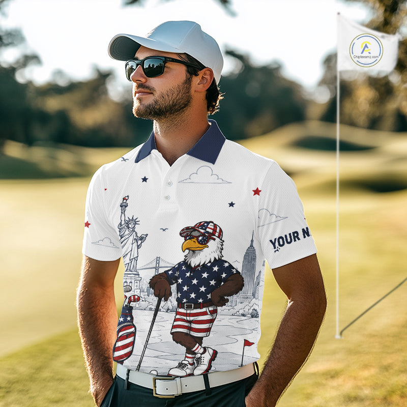 Custom Patriotic Mens Golf Polo Shirt – American Eagle Golf Team Polo With Personalized Name 