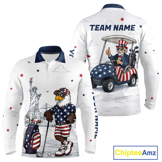 Custom Patriotic Mens Golf Polo Shirt – American Eagle Golf Team Polo With Personalized Name 