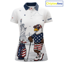 Load image into Gallery viewer, Custom Patriotic Womens Golf Polo Shirt – American Eagle Golf Team Polo With Personalized Name 