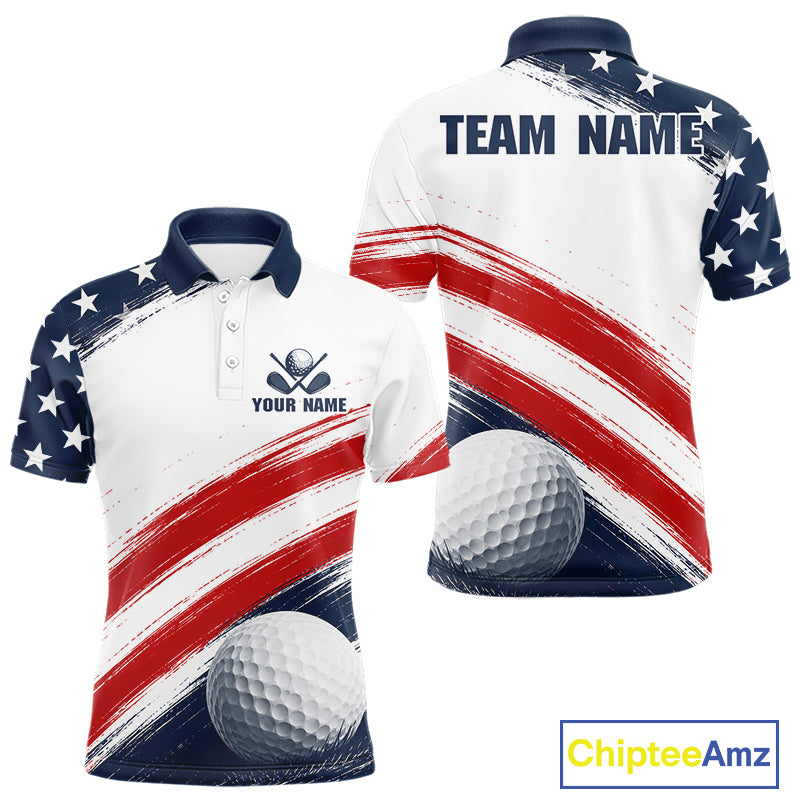 Custom USA Flag Mens Golf Polo Shirt – Patriotic Golf Polo With Personalized Name 