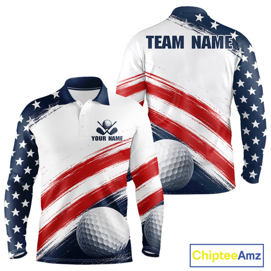 Custom USA Flag Mens Golf Polo Shirt – Patriotic Golf Polo With Personalized Name 