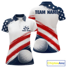 Load image into Gallery viewer, Custom USA Flag Womens Golf Polo Shirt – Patriotic Golf Polo With Personalized Name 