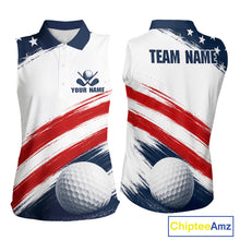 Load image into Gallery viewer, Custom USA Flag Womens Sleeveless Golf Polo Shirt – Patriotic Golf Polo With Personalized Name 