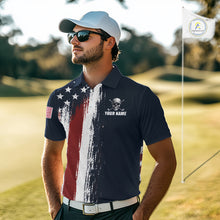 Load image into Gallery viewer, Personalized Skull Eagle Mens Golf Polo Shirt American Flag Patriotic Golf Shirt Custom Name 