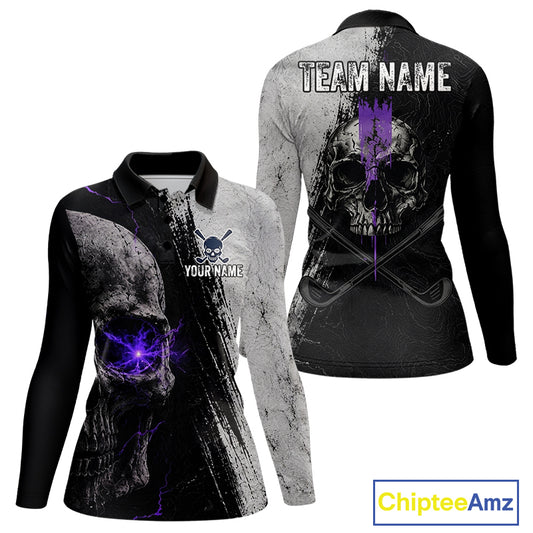 Long-sleeve shirt with skull design on front and back, customizable text, and ChipteeAmz branding.
