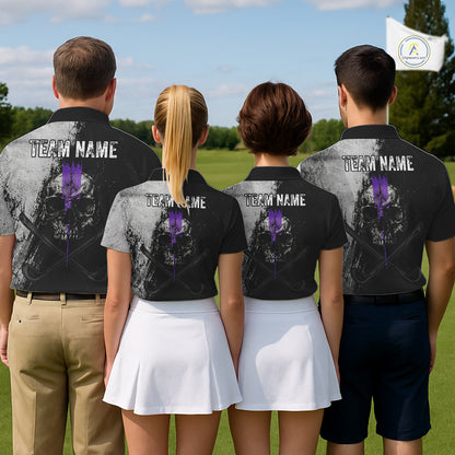 Personalized Skull Womens Golf Polo Shirt Purple Lightning Custom Team Name Golf Shirt NHT1072
