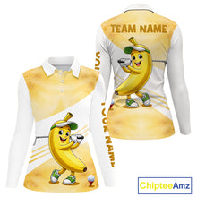 Load image into Gallery viewer, Funny Banana Golf Polo Shirt Custom Name – Cute Banana Golfer Golf Polo For Women 