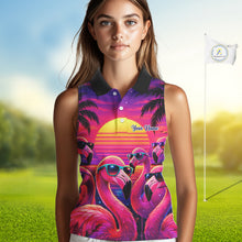 Load image into Gallery viewer, Custom Neon Flamingo Paradise Womens Sleeveless Golf Shirt Polo, Cool Flamingo Golf Team Outfits NHT548