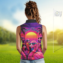 Load image into Gallery viewer, Custom Neon Flamingo Paradise Womens Sleeveless Golf Shirt Polo, Cool Flamingo Golf Team Outfits NHT548