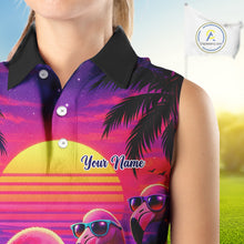 Load image into Gallery viewer, Custom Neon Flamingo Paradise Womens Sleeveless Golf Shirt Polo, Cool Flamingo Golf Team Outfits NHT548