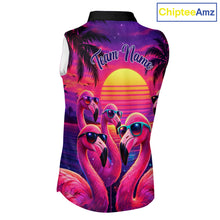 Load image into Gallery viewer, Custom Neon Flamingo Paradise Womens Sleeveless Golf Shirt Polo, Cool Flamingo Golf Team Outfits NHT548