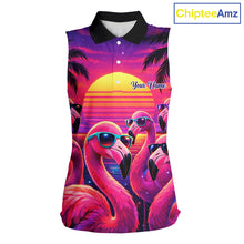 Load image into Gallery viewer, Custom Neon Flamingo Paradise Womens Sleeveless Golf Shirt Polo, Cool Flamingo Golf Team Outfits NHT548