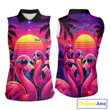 Load image into Gallery viewer, Custom Neon Flamingo Paradise Womens Sleeveless Golf Shirt Polo, Cool Flamingo Golf Team Outfits NHT548