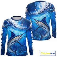 Load image into Gallery viewer, Marlin Fishing Jersey Ocean Blue 3D All Over Print Long Sleeve Performance Shirt 