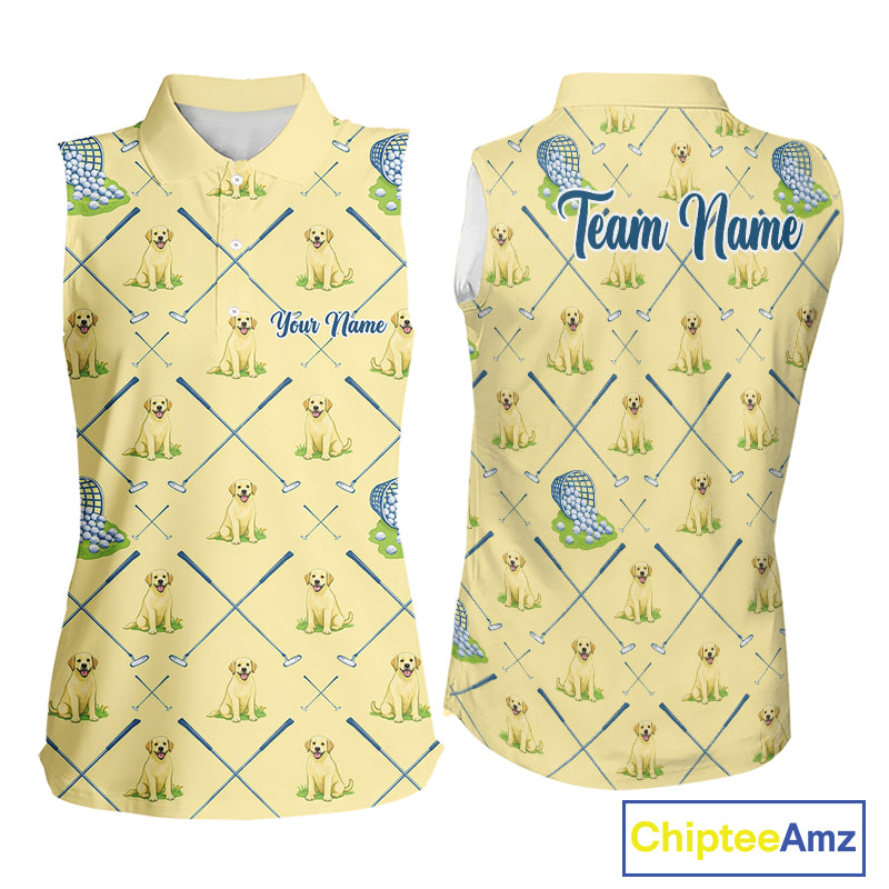 Funny Yellow Labrador Womens Sleeveless Golf Polo Shirt For Team, Womens Polo Shirt For Golf Lovers NHT564
