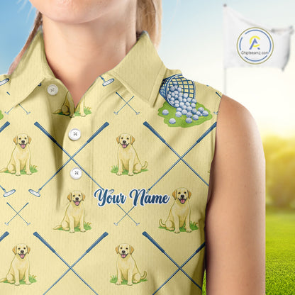 Funny Yellow Labrador Womens Sleeveless Golf Polo Shirt For Team, Womens Polo Shirt For Golf Lovers NHT564