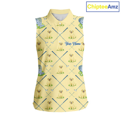 Funny Yellow Labrador Womens Sleeveless Golf Polo Shirt For Team, Womens Polo Shirt For Golf Lovers NHT564