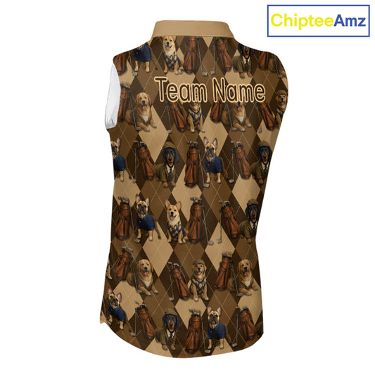 Funny Dog Pattern Womens Sleeveless Golf Polo Shirt For Team, Best Golf Dog Custom Pet For Golf Lovers NHT566