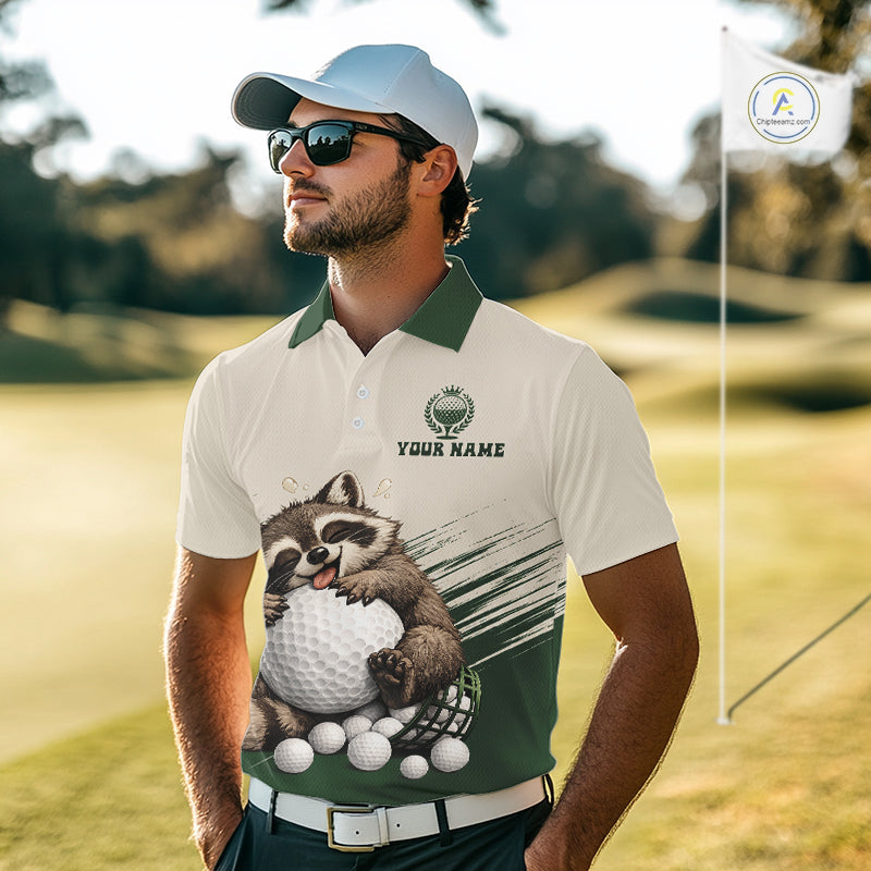 Custom Green Raccoon Golf Jersey For Mens, Custom Name Funny Golf Top For Team NHT935