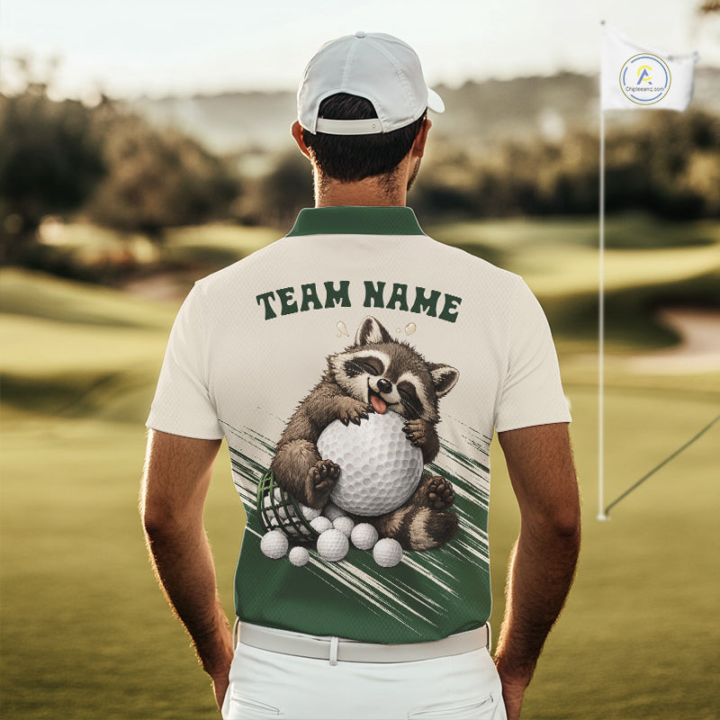Custom Green Raccoon Golf Jersey For Mens, Custom Name Funny Golf Top For Team NHT935