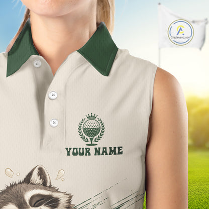 Custom Green Raccoon Golf Jersey For Womens, Custom Name Funny Golf Top For Team NHT935