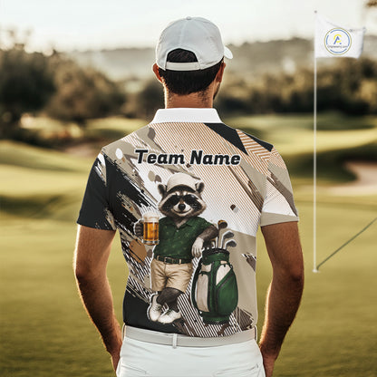 Custom Beige Funny Raccoon Golf Team Shirt For Mens,Golf Jersey Polo Shirt Outfit NHT937
