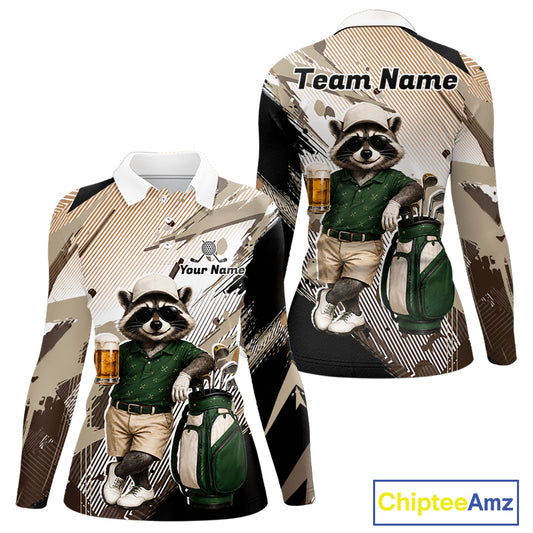 Custom Beige Funny Raccoon Golf Team Shirt For Womens, Golf Jersey Polo Shirt Outfit NHT937