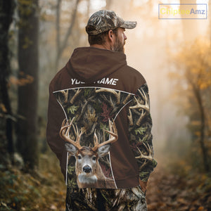 Brown Camo Deer Hunting Shirt, Deer Hunting Custom Name Camouflage Hunting Clothes NHT239