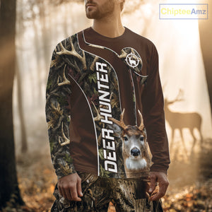 Brown Camo Deer Hunting Shirt, Deer Hunting Custom Name Camouflage Hunting Clothes NHT239
