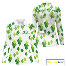 Load image into Gallery viewer, Green Argyle Womens Golf Polo Shirt, Pattern Golf Shirts Custom Team Golf Polo NHT574