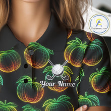 Load image into Gallery viewer, Funny Neon Colorful Peach In Dark Golf Women's Polo Shirt,  Funny Fruit Pattern Polo Top NHT578
