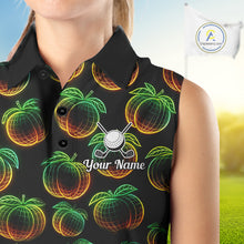 Load image into Gallery viewer, Funny Neon Colorful Peach In Dark Womens Sleeveless Golf Polo Shirt,  Funny Fruit Pattern Polo Top NHT578