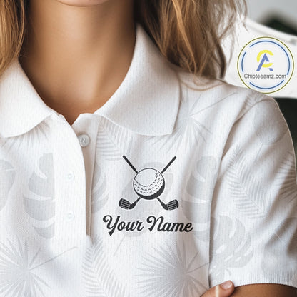 Womens Golf Polo Shirts Custom Gray Tropical Leaves Golf Shirts, Best Mens Golf Wears NHT783