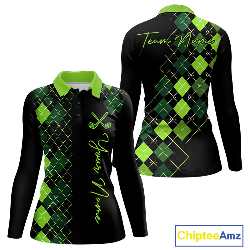Womens Golf Polo Shirt Argyle Pattern Golf Shirts For Womens Funny White Green Golf Gifts NHT788